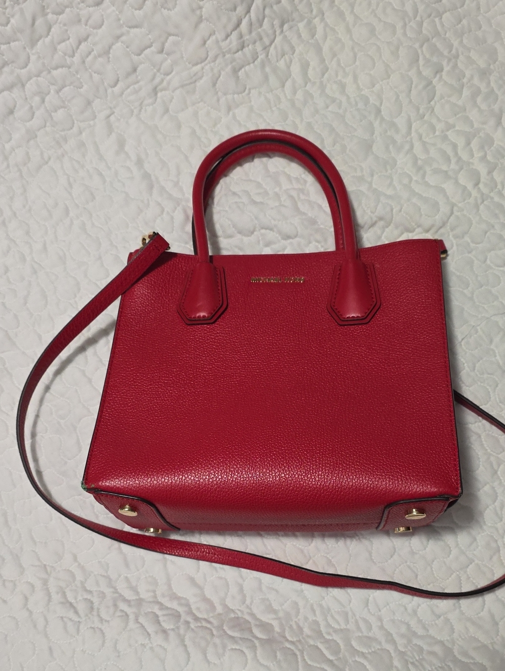 Michael Kors Red Pebbled Leather Mini Satchel with Shoulder Strap